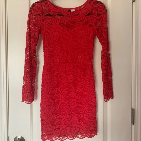 H&M | Dresses | Red Lace Bodycon Dress | Poshmark
